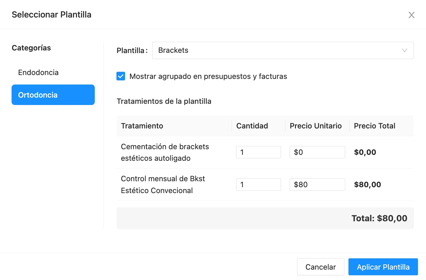 Aplicar plantilla al plan