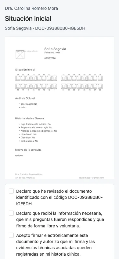 Pantalla que ve el paciente desde el celular
